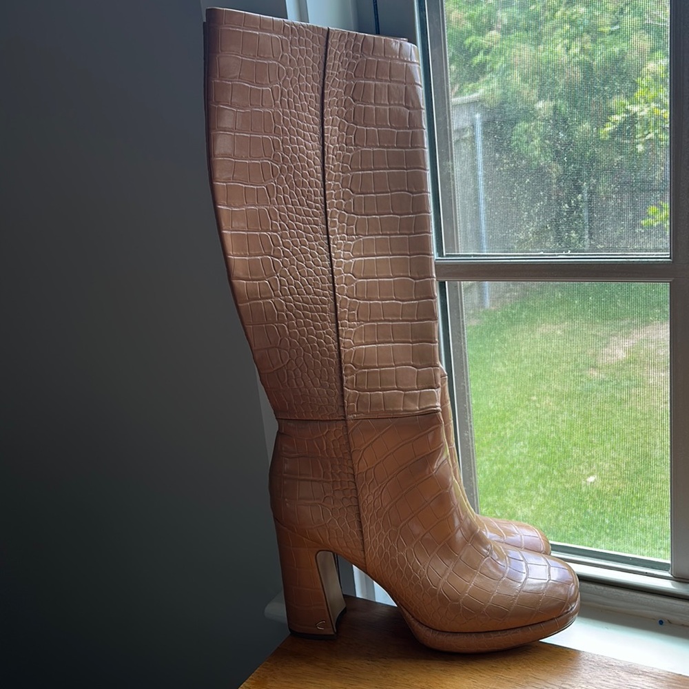 Faux alligator skin knee high boots